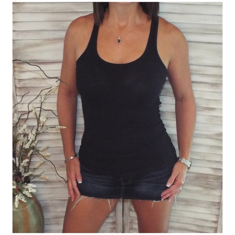 Ribbed Racerback Boy Beater Tank Black 1521 - Picture 8 of 10